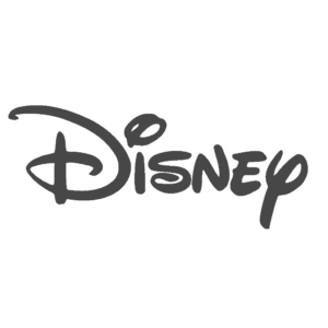 Black and white Disney logo in a whimsical, cursive font with a distinctive capital "D" shaped like a stylized swirl.