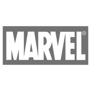 The image displays the Marvel logo, with the word "MARVEL" in bold, white capital letters against a gray background.